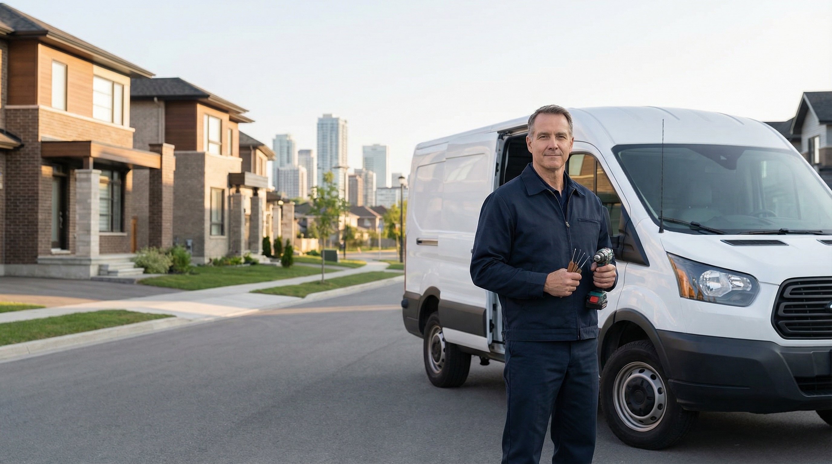 Professional locksmith with service van